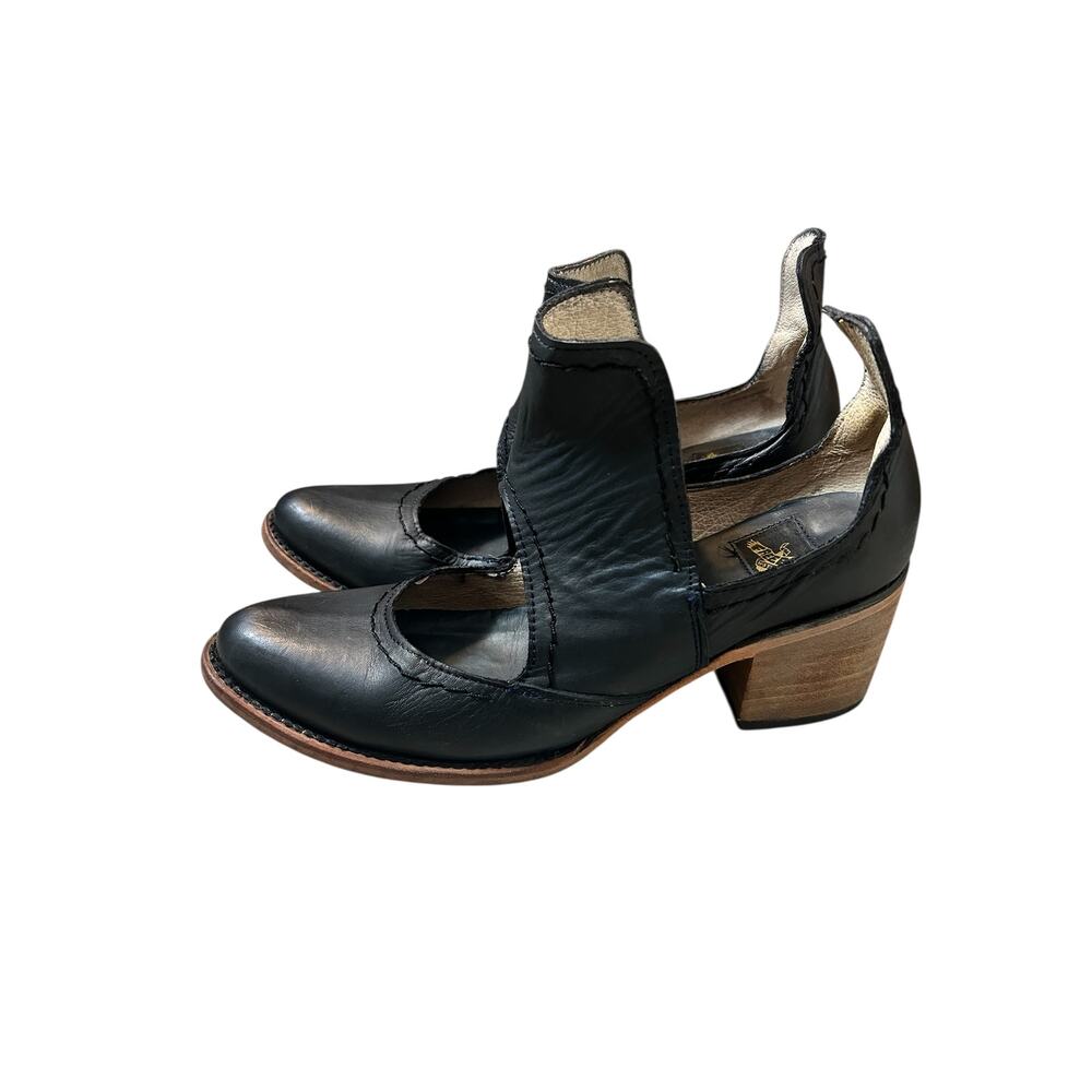 Freebird By Steven Blade Black Leather Open Ankle Booties Size 9 DISCONTINUED